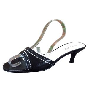 Unisa Nina Mule Heel Women's Size 7 Black Leather Slip On Dress Sandal Classic